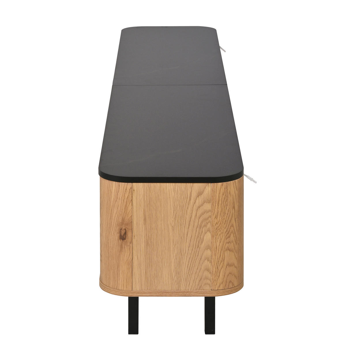 TV stolek 179/35/53,5 cm s uzavřeným úložným prostorem a zlatými kovovými nohami, Černá / Přírodní - světle hnědá, kompozitní dřevo (179/53.5/35cm) - Redom