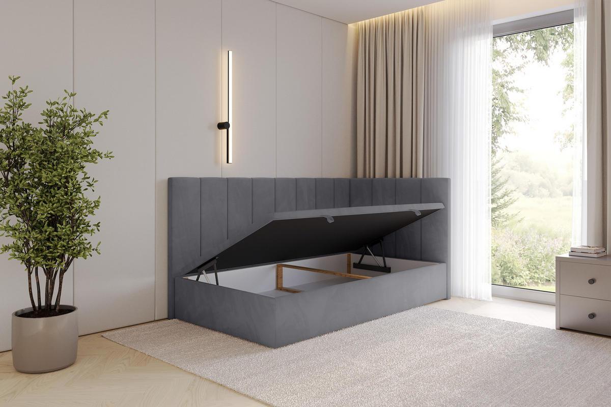 EINZELBETT Jugendbett mit Bettkasten Links, ohne Matratze - LOVY 100x200 Dunkelgrau - Dunkelgrau, Holzwerkstoff/Textil (100/200cm) - ALTDECOR