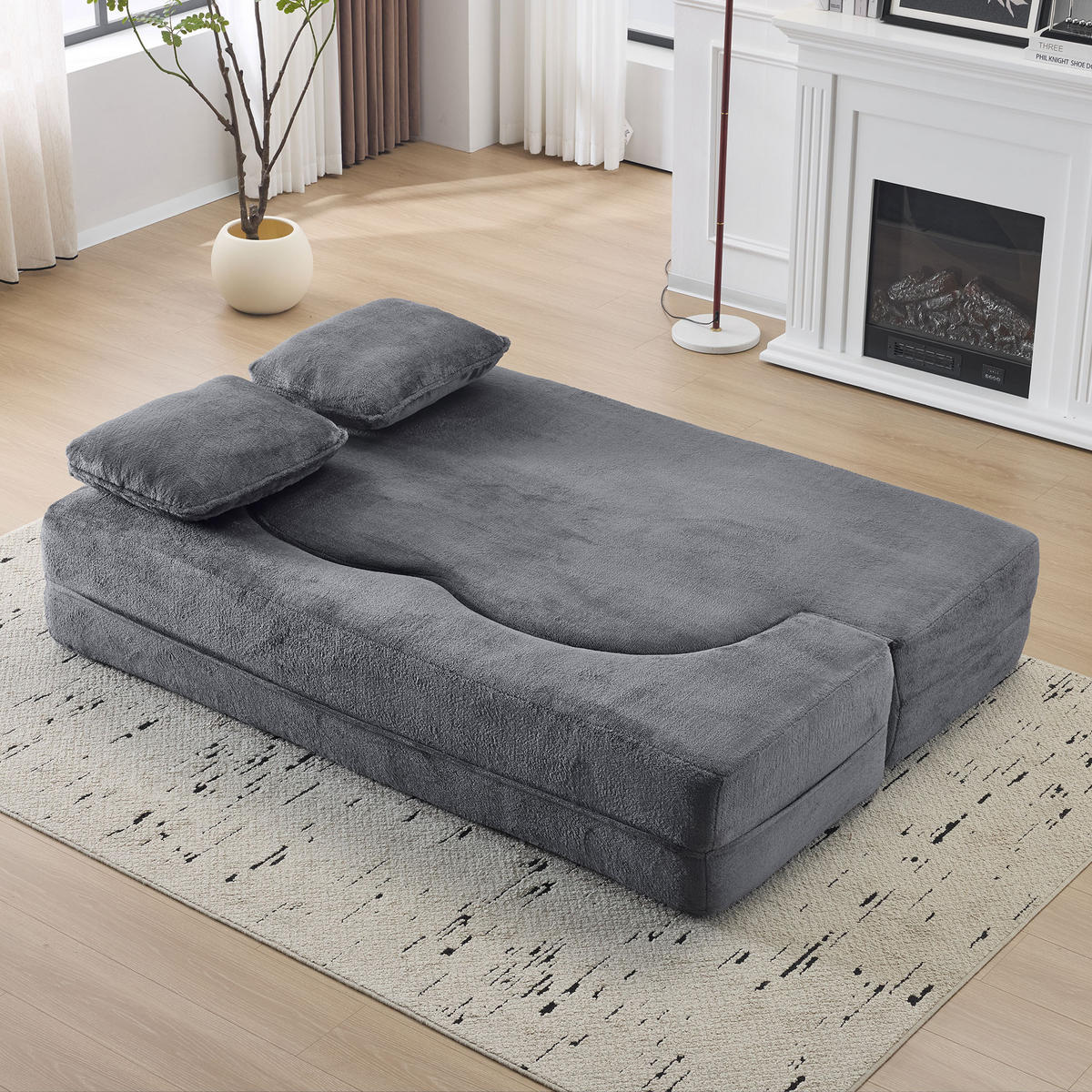 SCHLAFSOFA DE-35000 mit 4 Kissen und Klappfunktion Grau - Grau, Textil (60/76/198cm) - ComfortXL