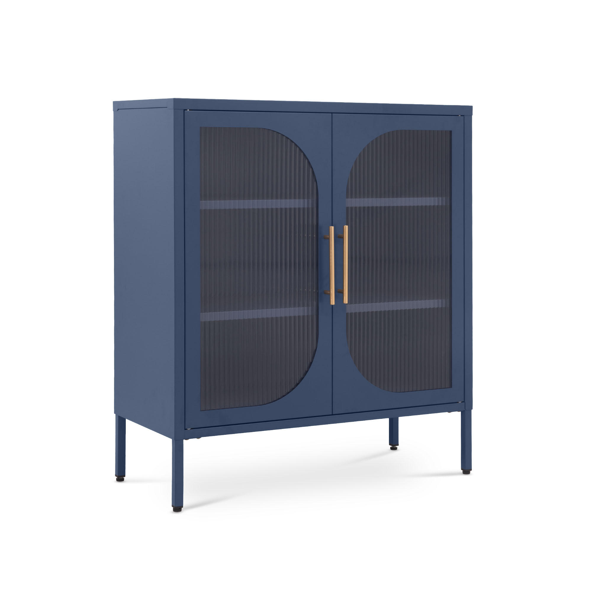 LUKA 2-türiges Metall-Sideboard in Mitternachtsblau mit geriffeltem Glas, 80 cm - Dunkelblau, Metall (80/90/35cm) - Sicaan