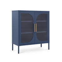 LUKA 2-türiges Metall-Sideboard in Mitternachtsblau mit geriffeltem Glas, 80 cm - Dunkelblau, Metall (80/90/35cm) - Sicaan