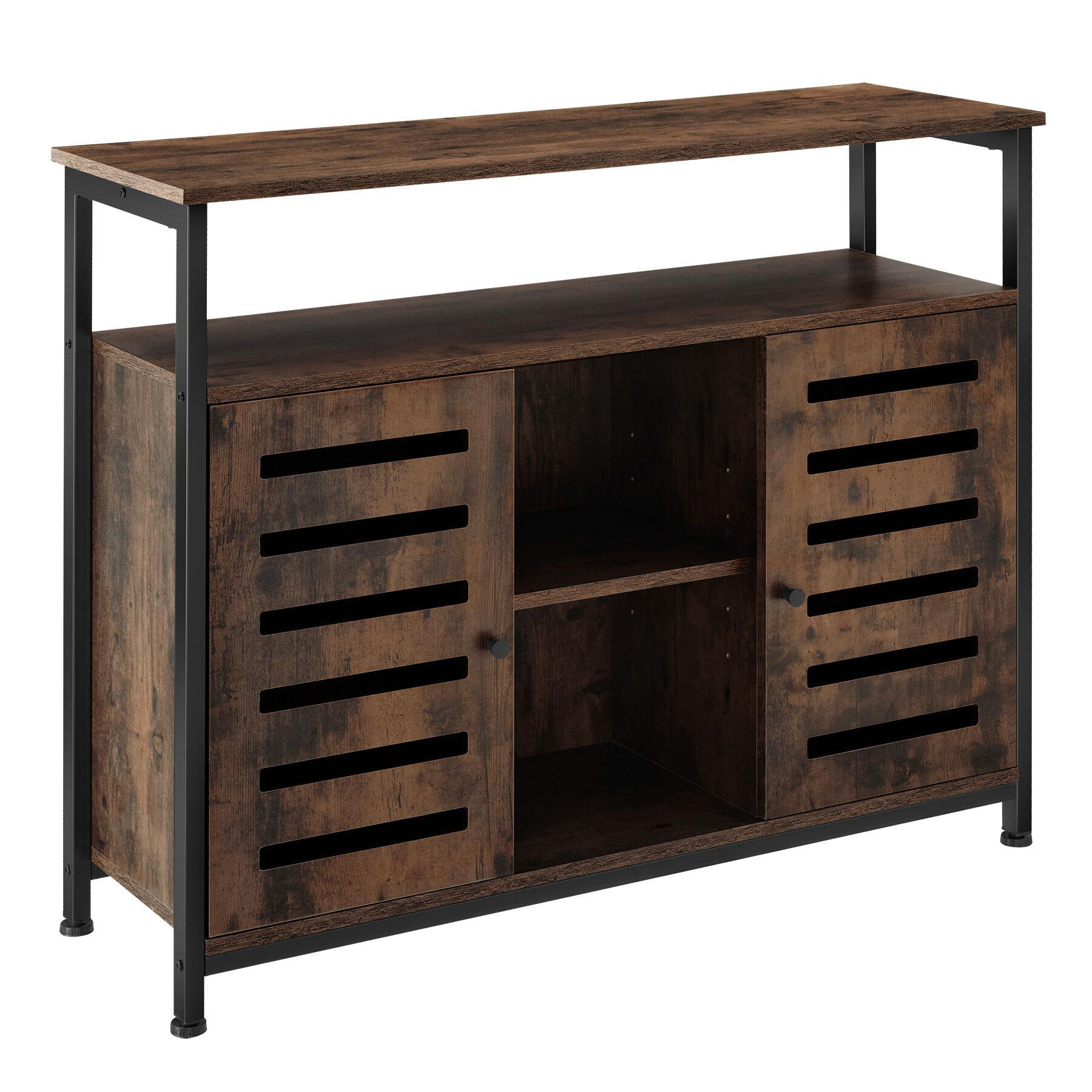 SIDEBOARD Warrington,mit höhenverstellbaren Kunststofffüßen, 100 x 37 x 82 cm,Industrial Holz dunkel, rustikal - Rostfarben, Holzwerkstoff (37/82/100cm) - tectake