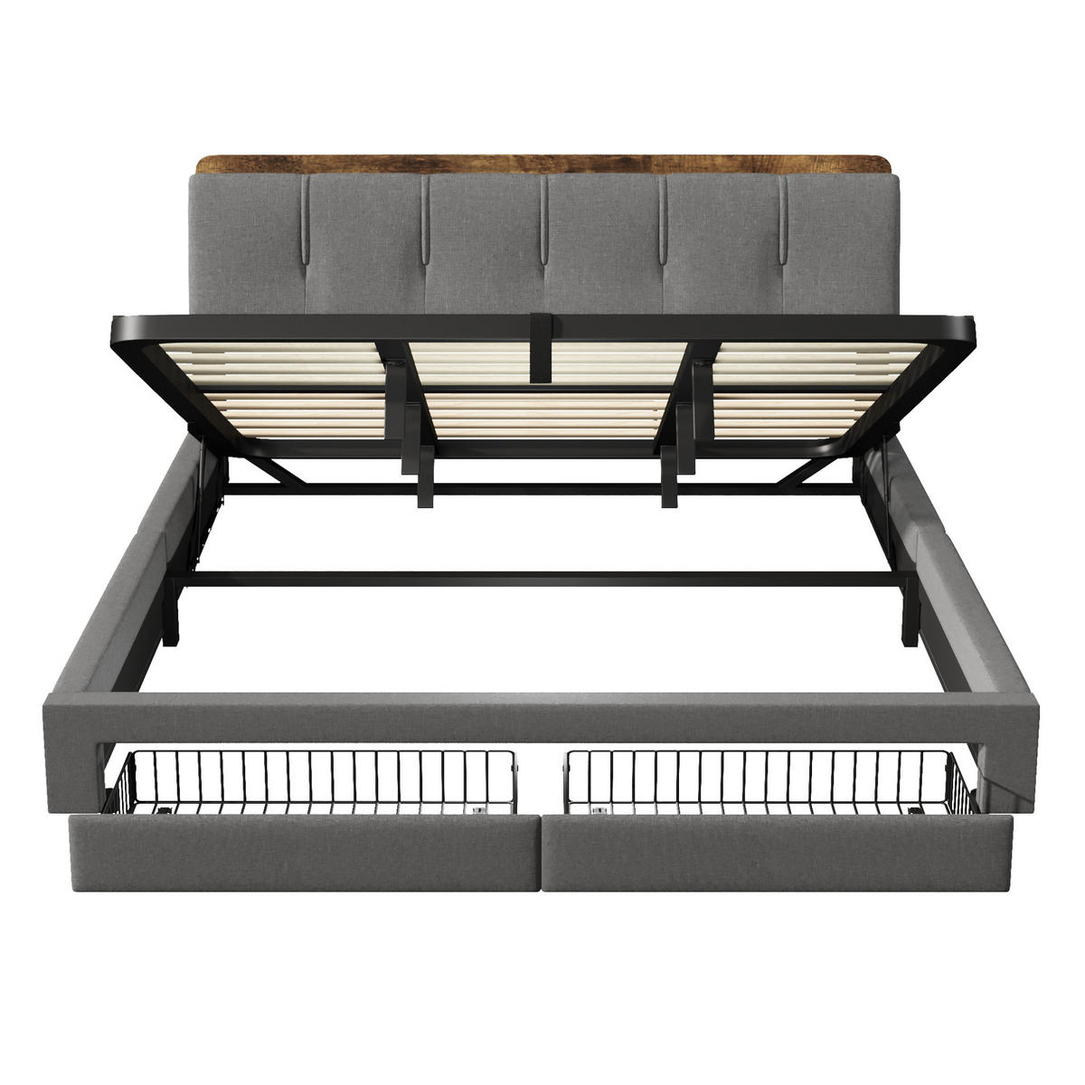 POLSTERBETT mit Stauraum 180x200 cm Leinen Grau mit USB und LED - Grau, Metall (180/200cm) - Meubliv