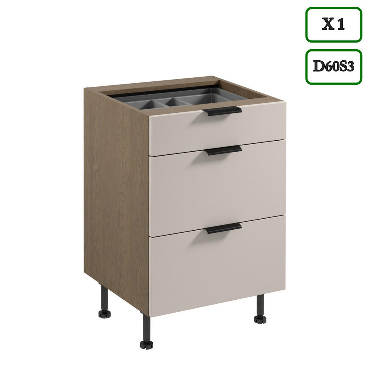 KÜCHENZEILE 400 cm –Sorento K73-M400 - in Beige / Matt - Beige/Schwarz, Holz/Holzwerkstoff (400/247/58cm)
