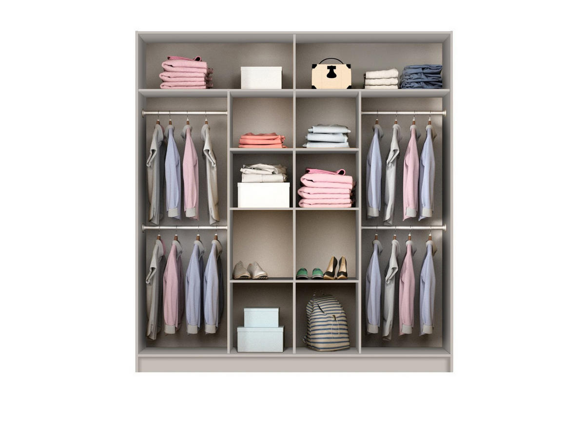 SCHWEBETÜRENSCHRANK SAMIRA 200/210/65 cm 2-türig mit Spiegel Beige - Beige, Holzwerkstoff (200/210/65cm) - MASSENO