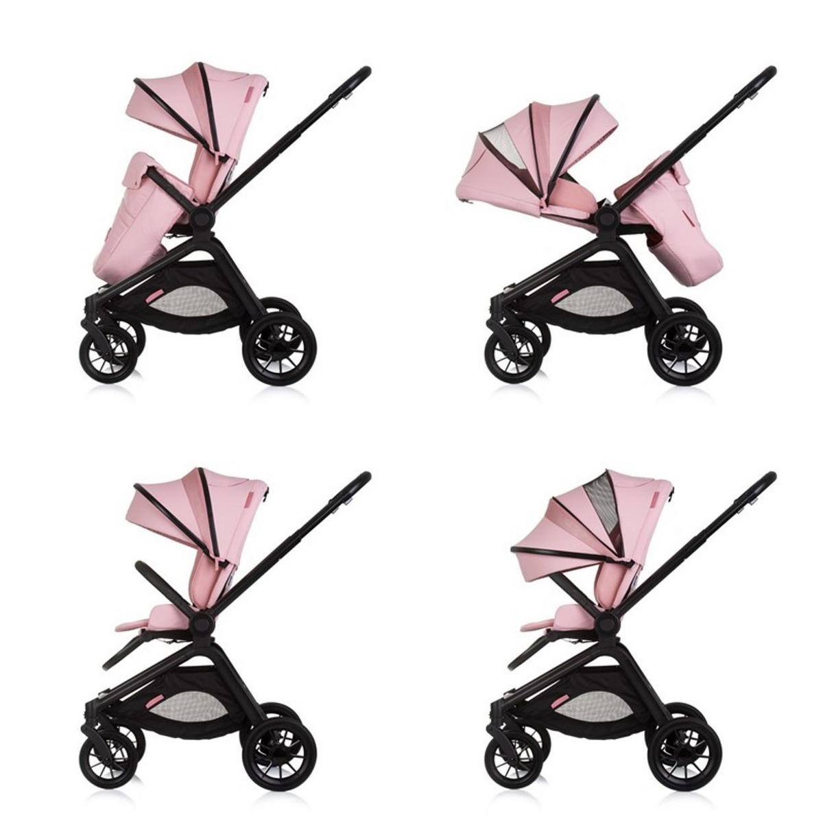 KOMBIKINDERWAGEN Magnum 3 in 1 rosa Aluminium, i-Size, 5-Punkt-Gurt, 3-Punkt-Gurt, Babywanne, Babyschale - Rosa, Metall (96/59/104cm) - Chipolino