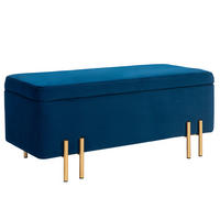 GEPOLSTERTE Sitzbank mit Stauraum, Metall, Kautschukholz, Schaumstoff Dunkelblau - Blau, Textil (40/42/100cm) - HOMCOM