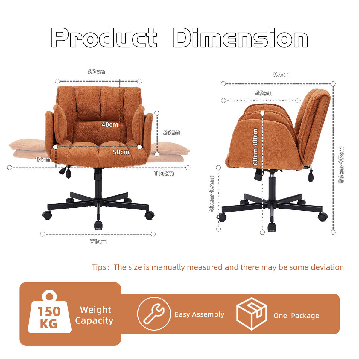DREHSTUHL DE-40928 mit klappbaren Armlehnen und Lendenluftkissen Orange - Orange, Metall (60/86/68cm) - ComfortXL