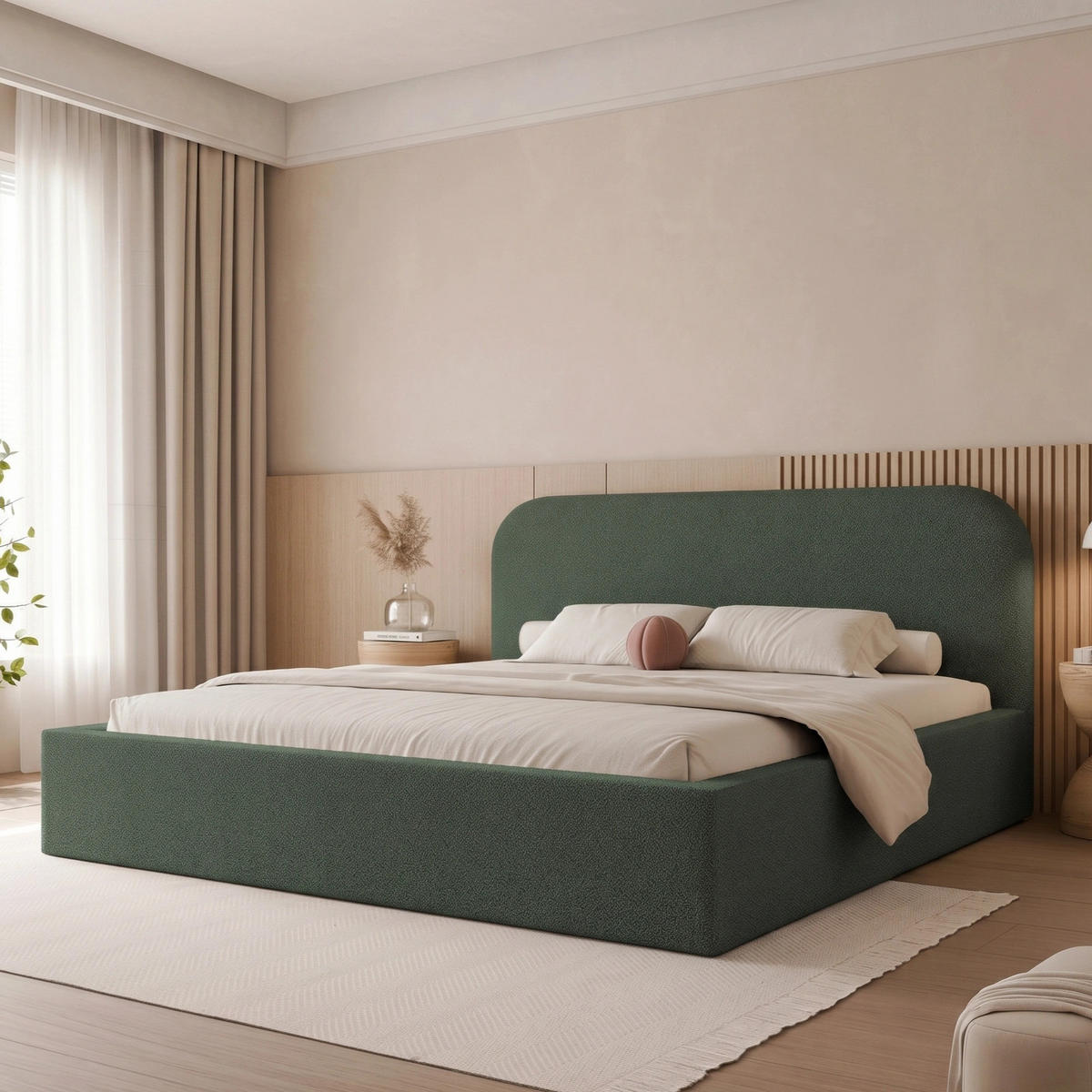 POLSTERBETT FUZZI 180x200 cm Graugrün / Salbei (Stoff Now or Never) - mit Bettkasten und Lattenrost - Grau/Grün, Holzwerkstoff/Textil (180/200cm) - Ravio