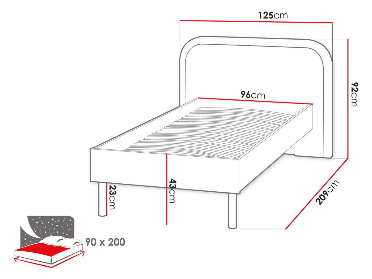 JUGENDBETT Harmony 90 HR08 - Kaschmir/Trüffeleichefarben, Holzwerkstoff/Metall (90/200cm) - MIRJAN24
