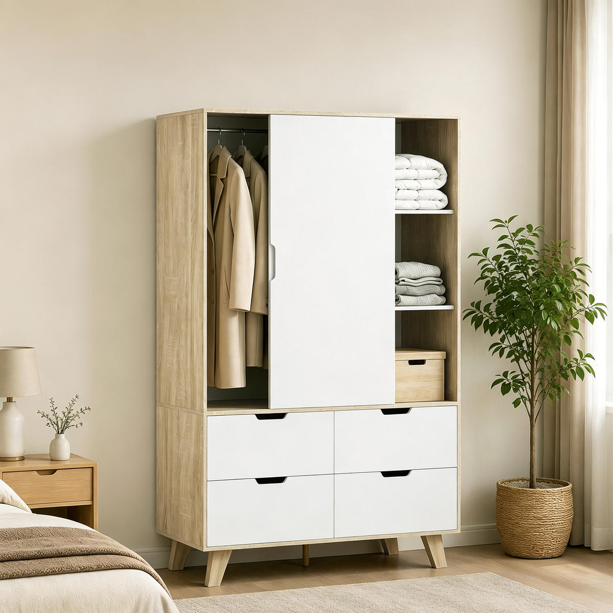 KLEIDERSCHRANK MDF Kiefernholz Eiche Weiss - Weiß, Holz/Holzwerkstoff (50/187.5/120cm) - HOMCOM