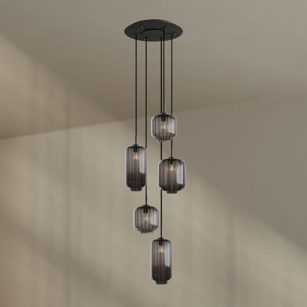 GALERIELEUCHTE Velo 5-flammig Rauch Ø 18/20/25cm - Anthrazit/Schwarz, Glas (25/25/27cm) - s.luce