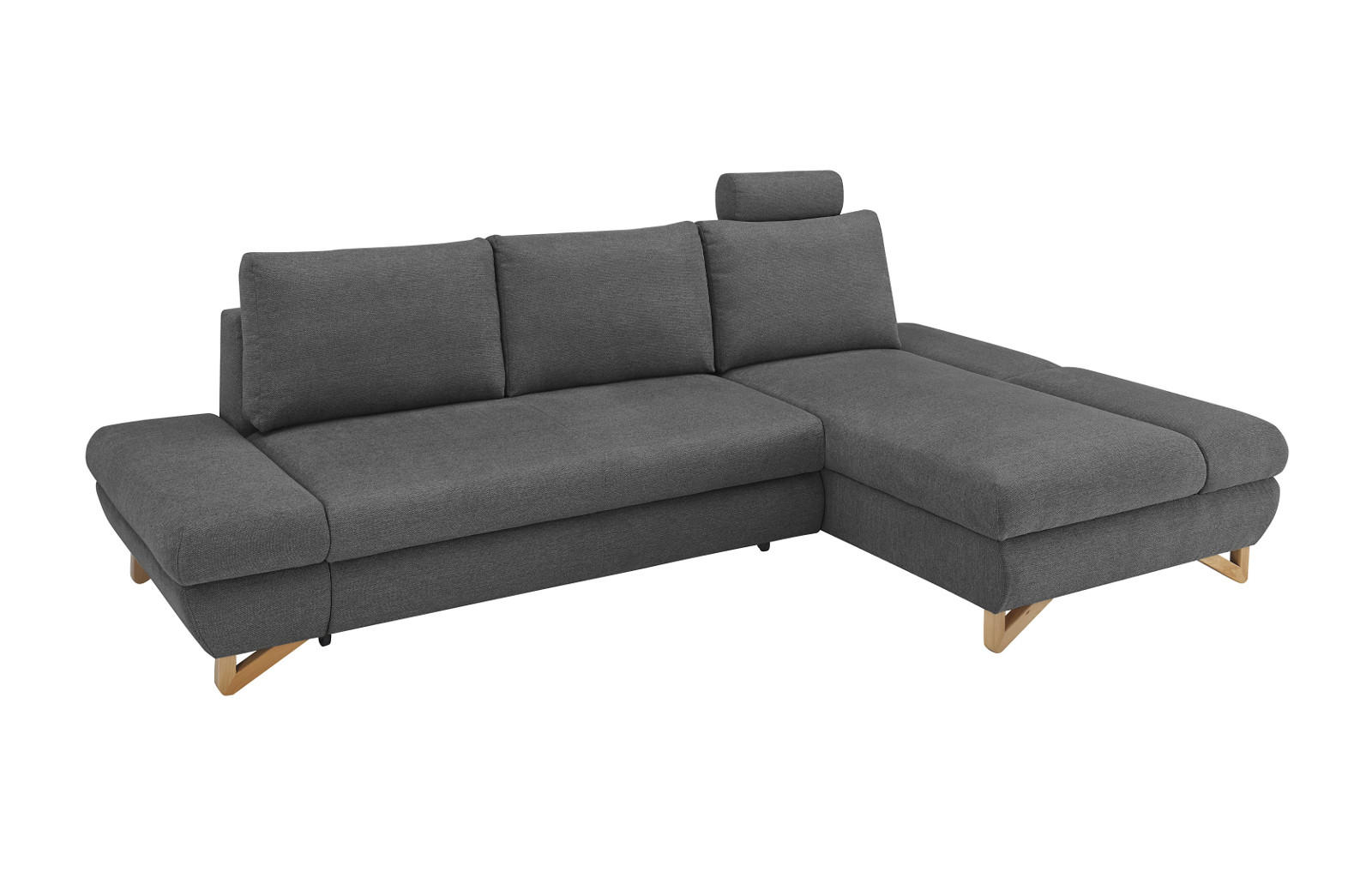ECKSOFA grau Struktur-Stoff, Sofa mit Bettfunktion und Stauraum 284 cm - Grau, Holz/Textil (284/166cm) - Furn.Design