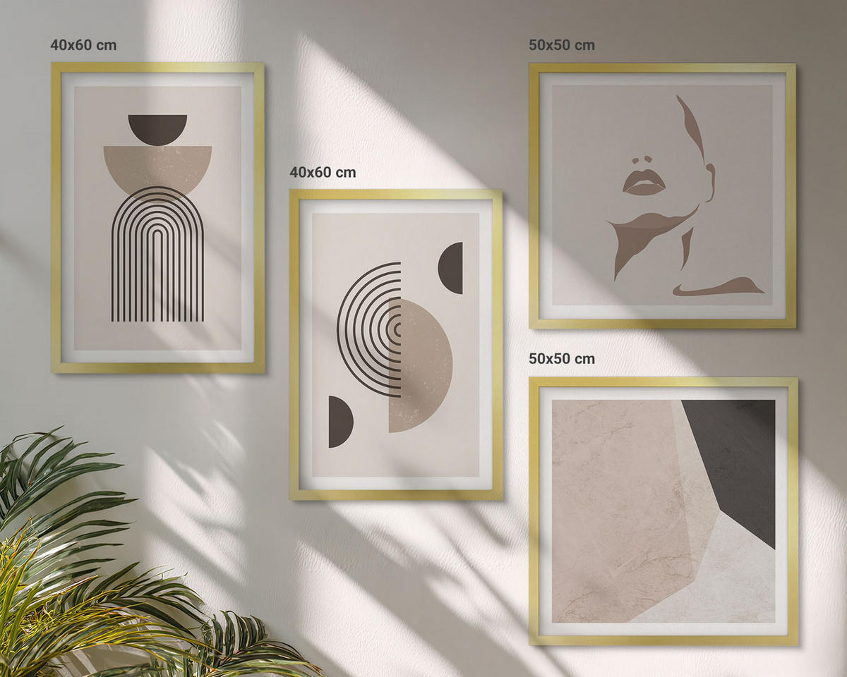 BILDER SET 4er Set - 50x50 cm & 40x60 cm Goldrahmen - Abstrakte Gesichtsformen - Goldfarben, Kunststoff (50/50cm) - TULUP