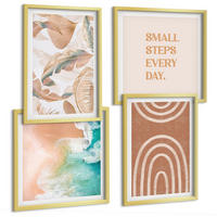 BILDER SET 4er Set - 50x50 cm & 40x60 cm Goldrahmen - Zarte Boho-Blätterschrift - Goldfarben, Kunststoff (50/50cm) - TULUP
