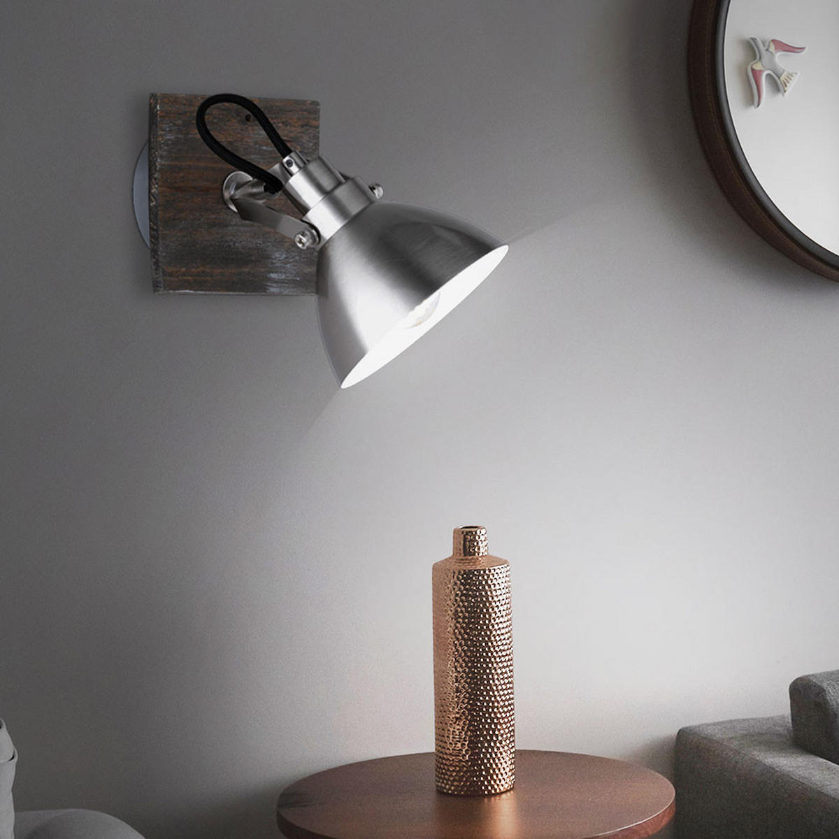 WANDLEUCHTE TIMBER Silber matt - Silberfarben, Holz (15/21.5/12.5cm)