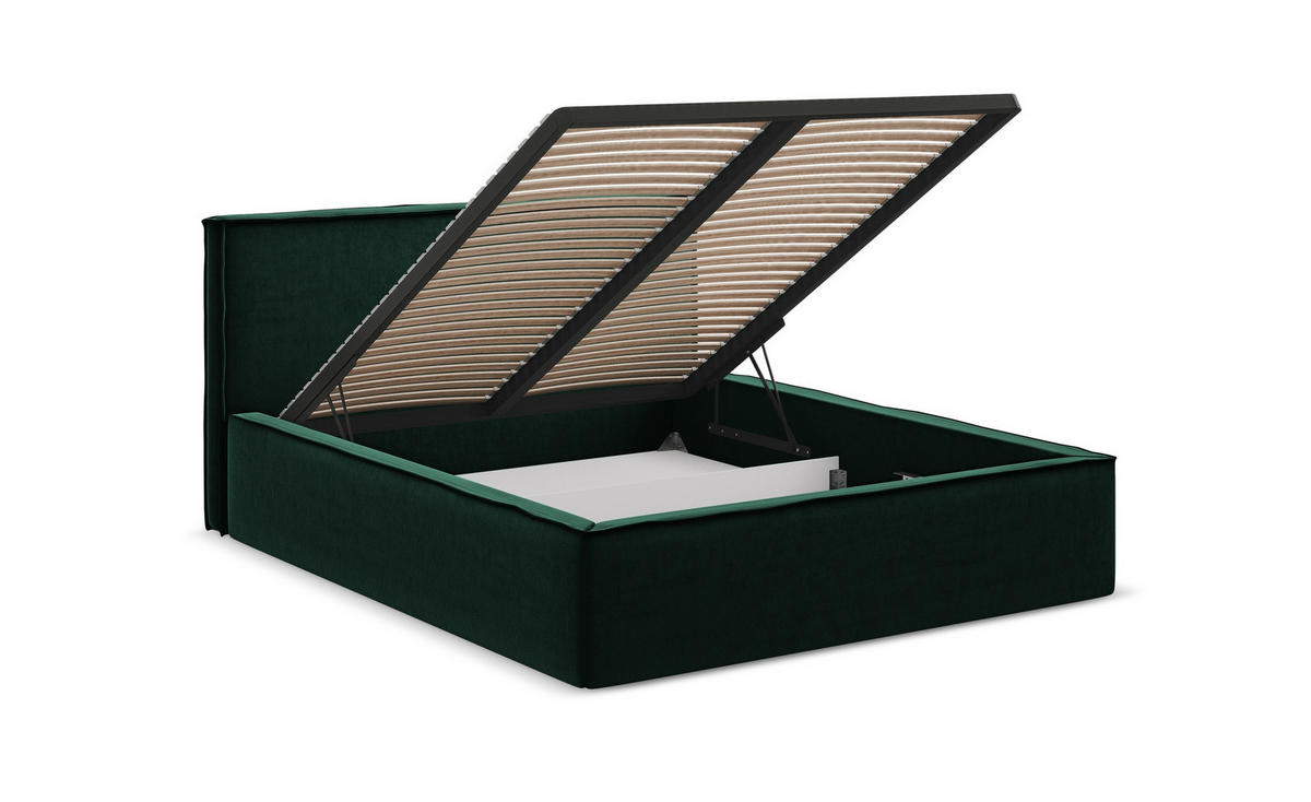 POLSTERBETT mit Bettkasten und Lattenrost 180x228 Grün - Schwarz/Grün, Kunststoff/Textil (160/200cm) - Makamii