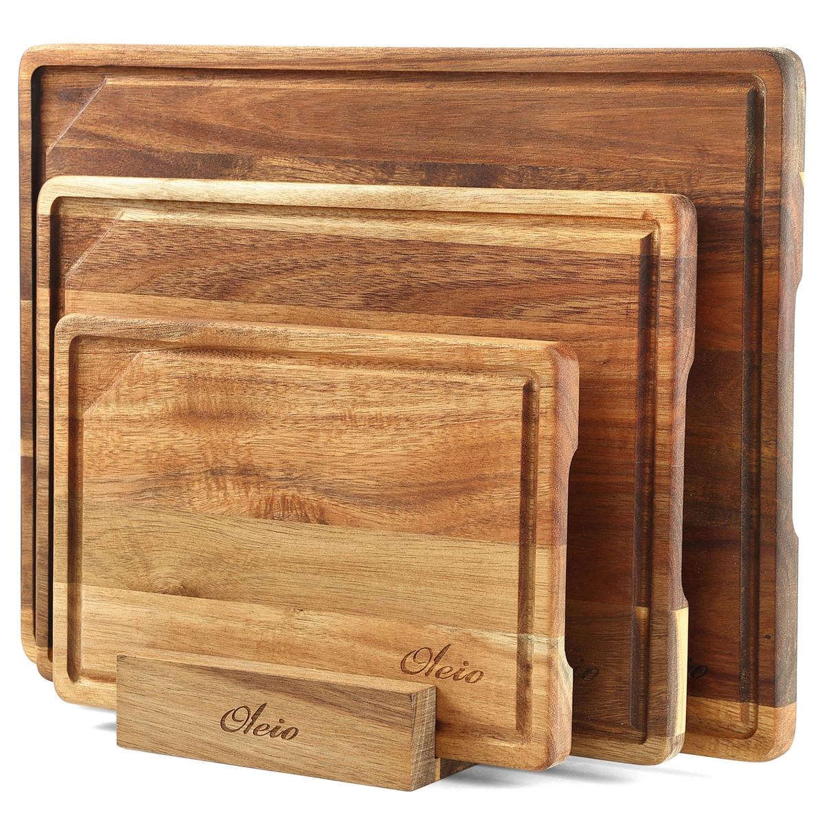 SCHNEIDEBRETT-SET 3-TEILIG - Akaziefarben, Holz (1/1cm) - Oleio