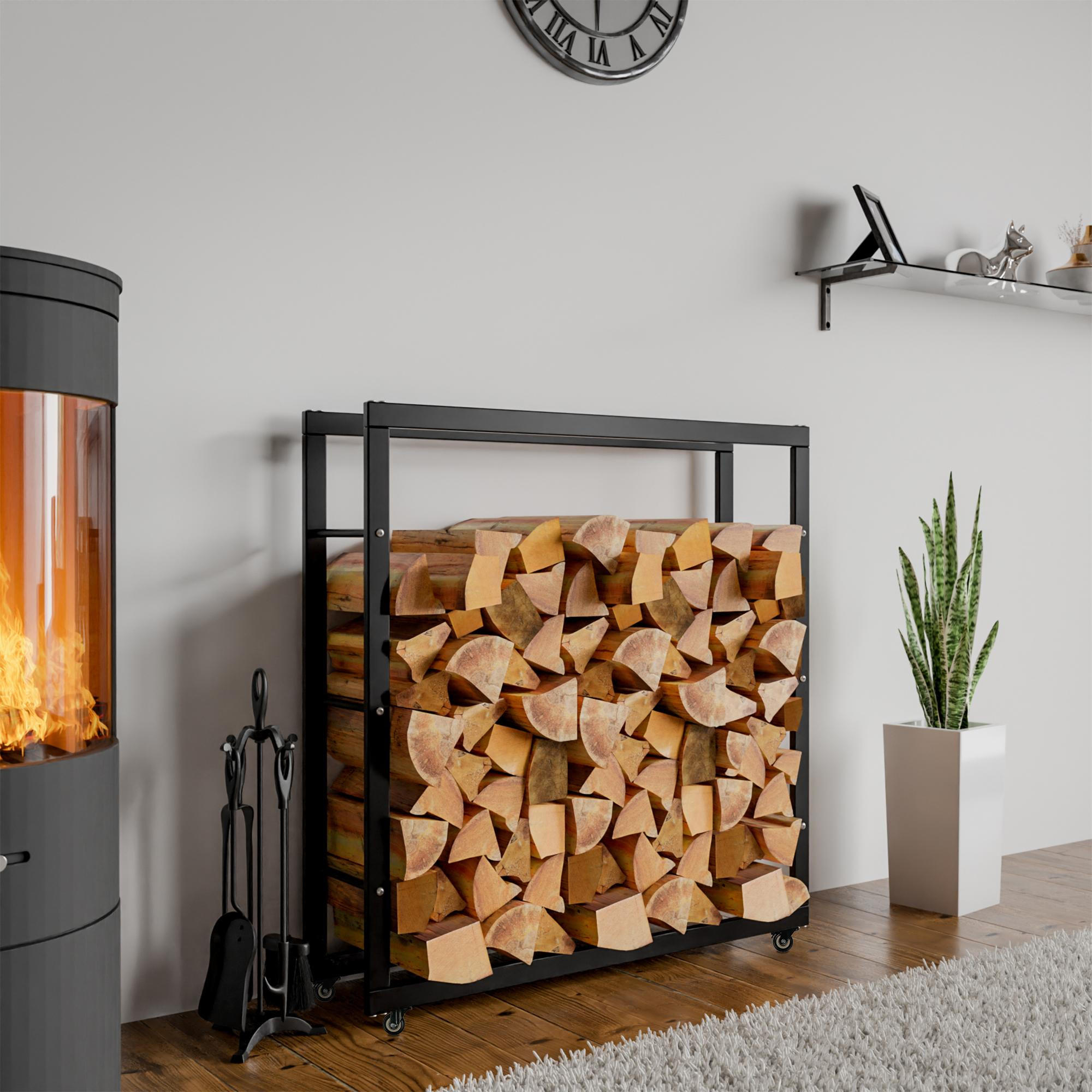 KAMINHOLZREGAL 100/25/100 cm Metall schwarz - Schwarz, Metall (100/100/25cm) - CLP