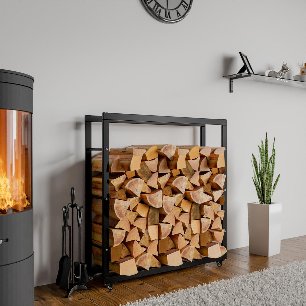 KAMINHOLZREGAL 100/25/100 cm Metall schwarz - Schwarz, Metall (100/100/25cm) - CLP