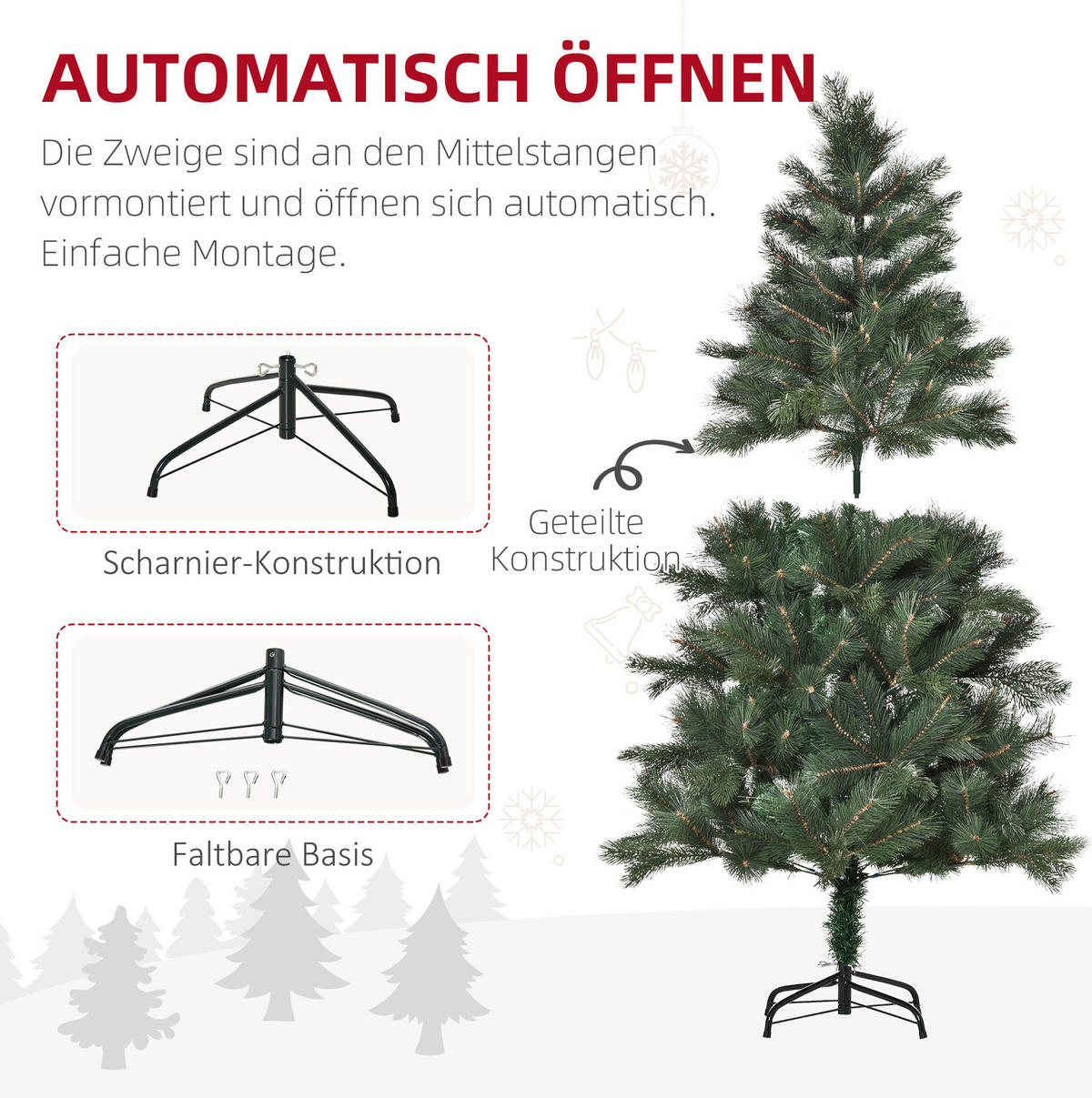 WEIHNACHTSBÄUME 90/90/180 cm grün aus Kunststoff mit stabilem Sockel - Grün, Kunststoff (180cm) - OKWISH