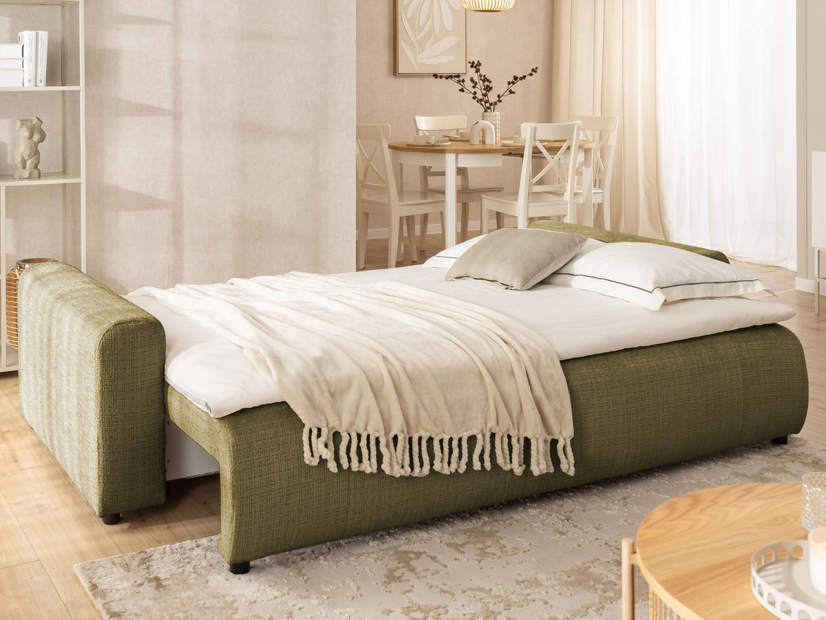 SCHLAFSOFA Calma mit Bettkasten im Bumpy-Design aus weichem Grün Chenille-Stoff - Schwarz/Grün, Holz/Kunststoff (239/88/98cm) - S-Style Möbel