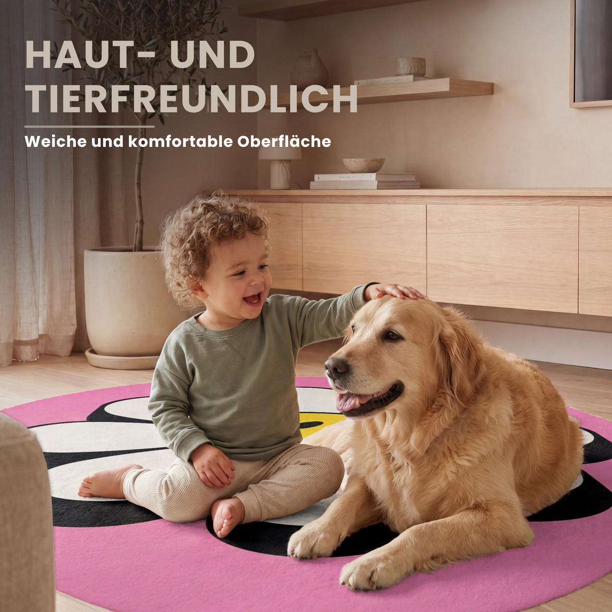 TEPPICH - Smiley - Blume - Rosa - 120x120 cm - Pink, Kunststoff/Textil (120/0.4cm) - OnlyWow