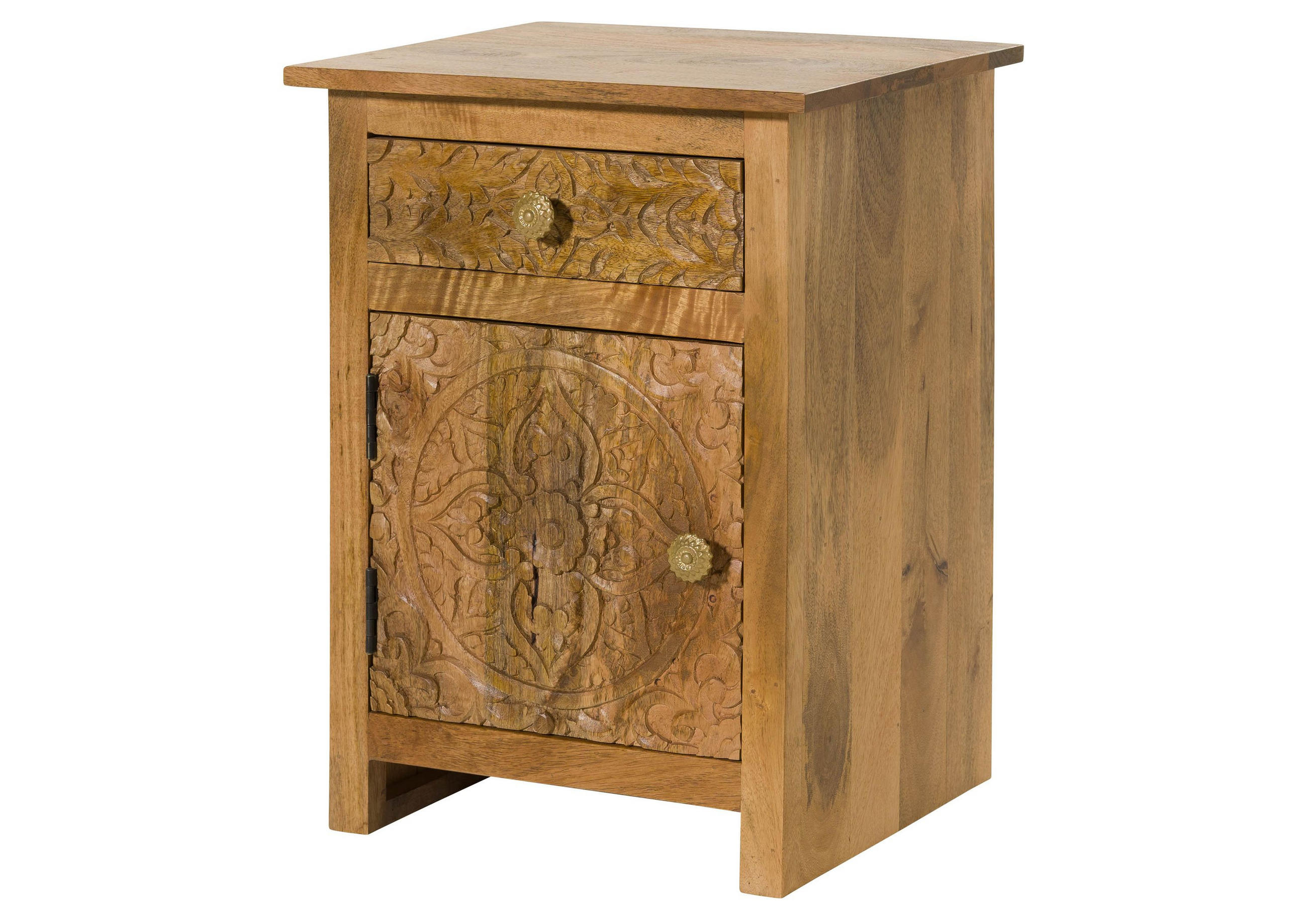NACHTTISCH (Türanschlag links) Mango 45x40x60 natur lackiert KASHMIR #104 - Braun, Holz (45/60/40cm) - Massivmoebel24