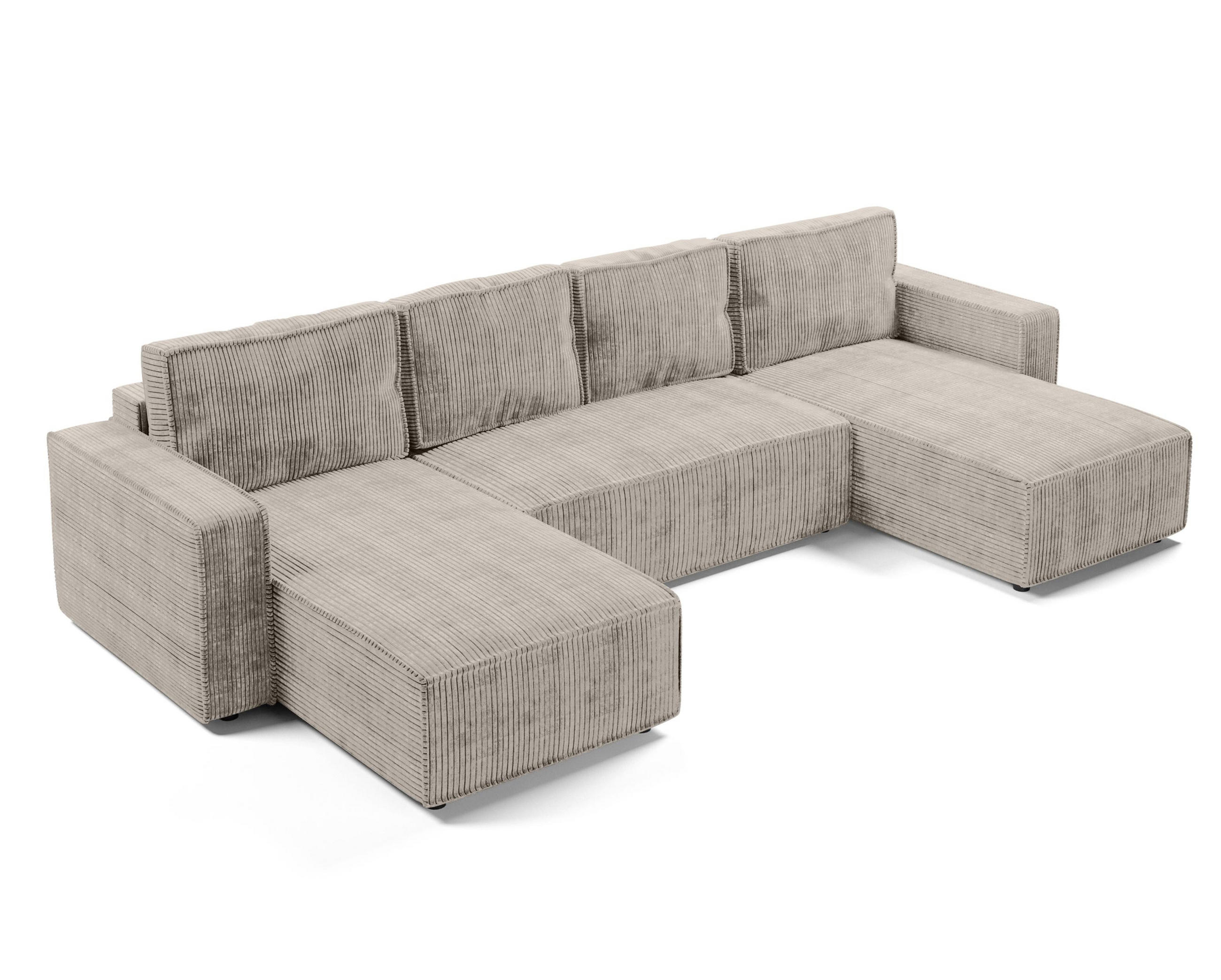 WOHNLANDSCHAFT Aydin U Form Beige 338/169/85 cm Cord mit Schlaffunktion - Beige/Schwarz, Kunststoff/Textil (338/85/169cm) - AX Living