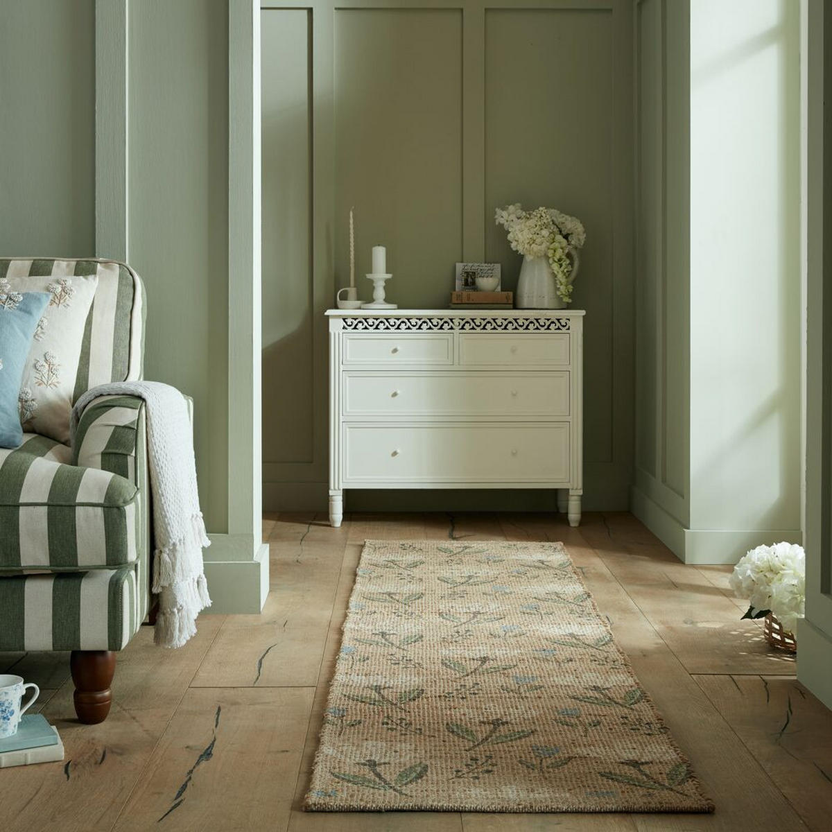 TEPPICH Jute Floral-Design, handgewebt JED, Naturfarben 60x230 cm - Naturfarben, Textil (60/230cm) - KADIMA DESIGN