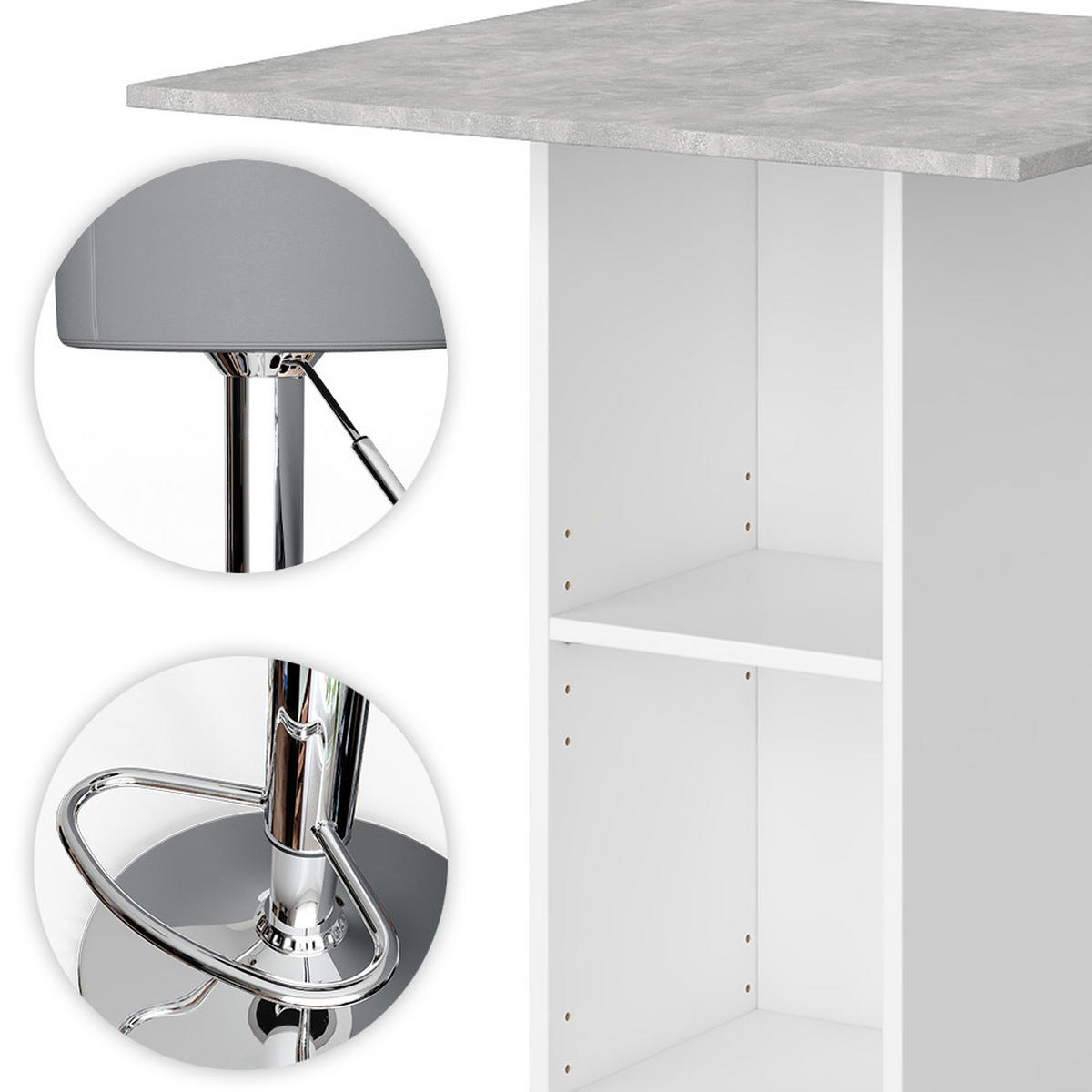 BARTISCH-SET Rodeo Beton 70 x 70 cm mit 2 Barhockern - Grau, Holzwerkstoff (70/109/70cm) - Vicco