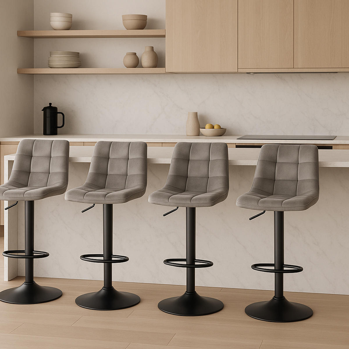 BARHOCKER 2er Set James Samt schwarz grau - Schwarz/Grau, Textil/Metall (43/108.5/46.5cm) - TPFLiving