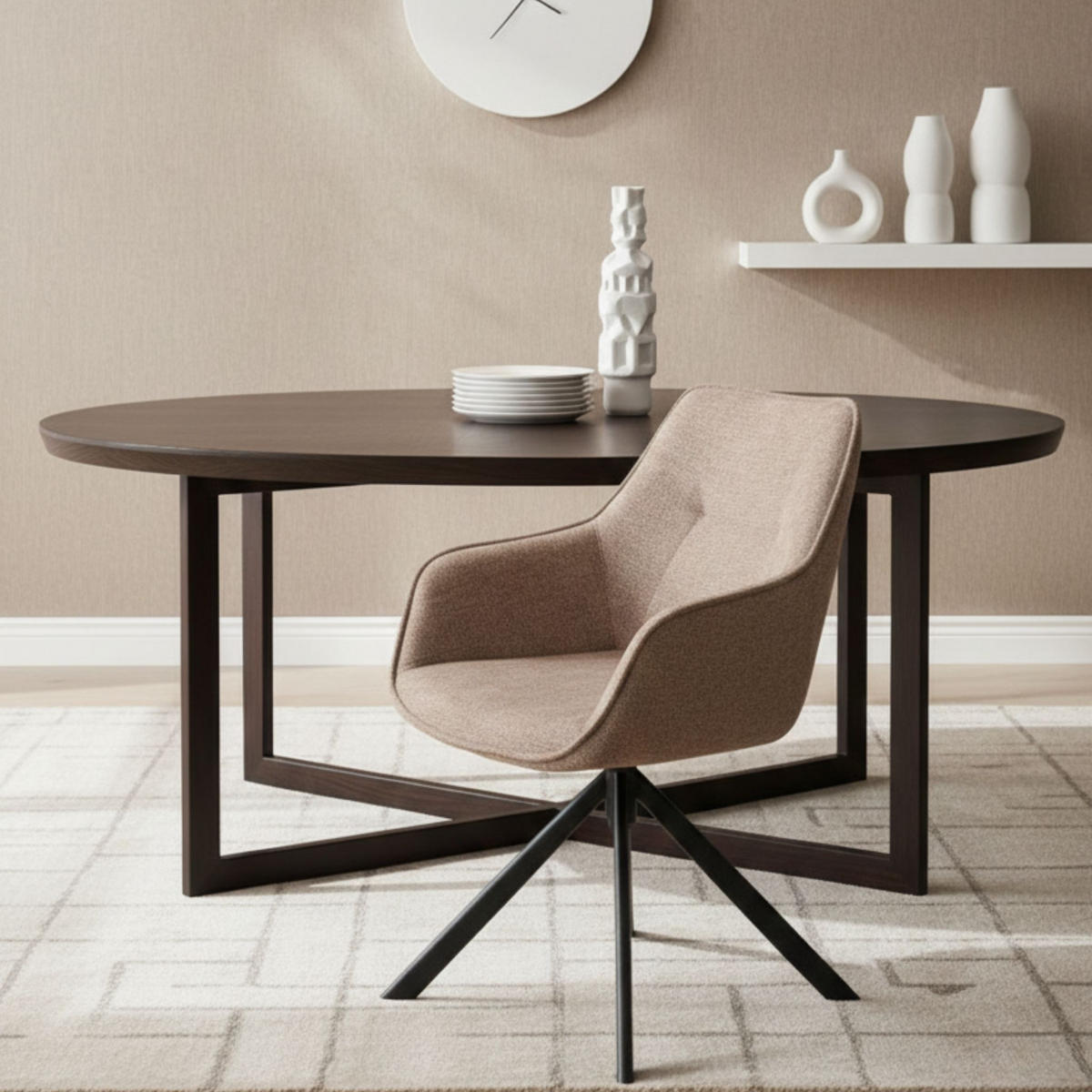 ESSZIMMERSTUHL drehbar San Carlo beige - Beige/Schwarz, Textil/Metall (57/87/67cm) - Mr. Deko