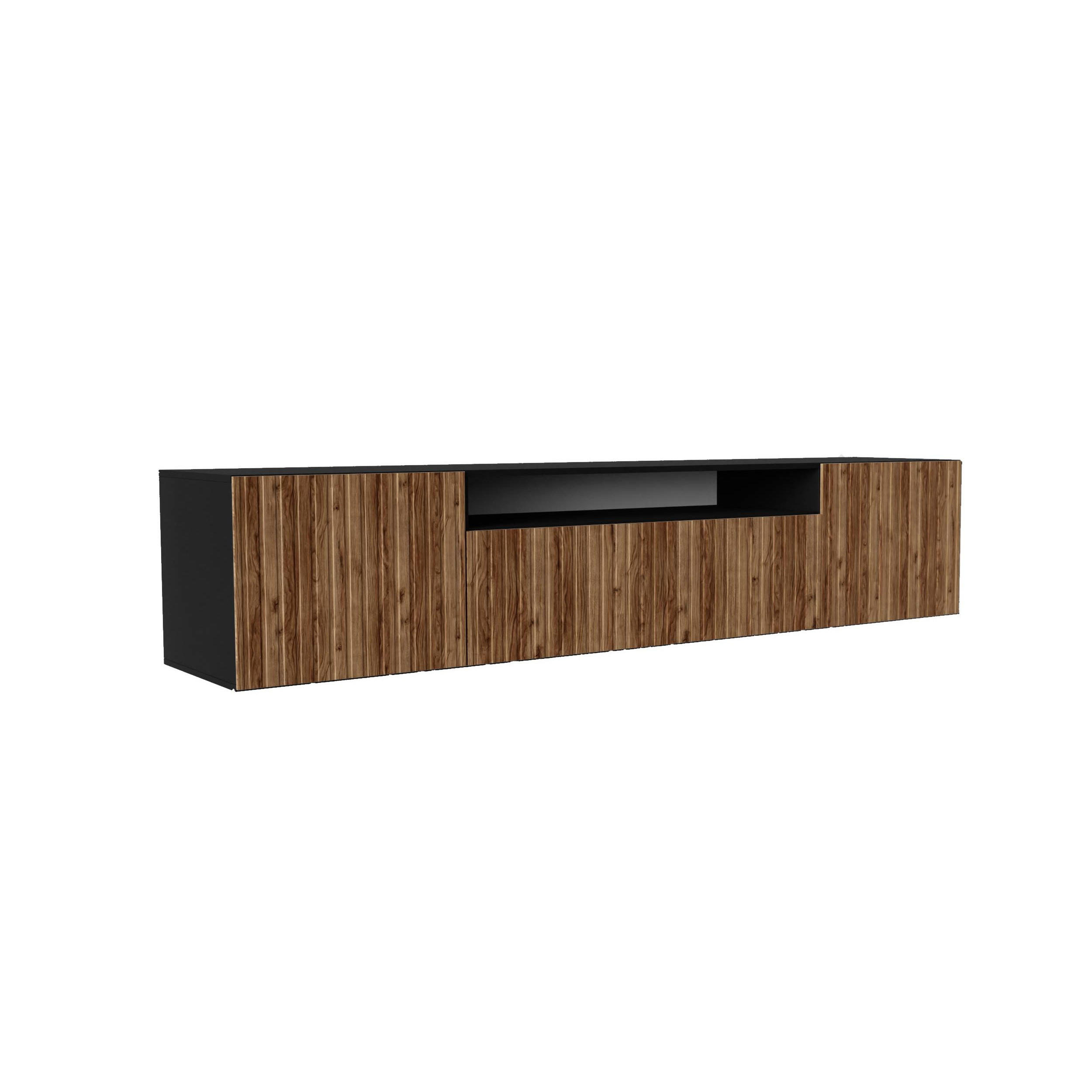 Meblini Tv-Schrank Schwarz, Wildeiche 200x40x41 cm
