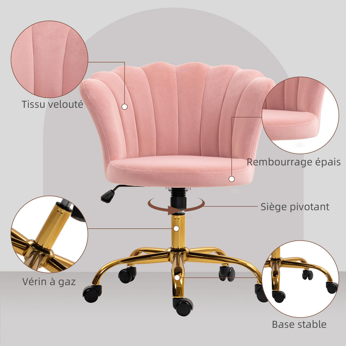 DREHSTUHL DE-11750 höhenverstellbar Teddy-Plüsch Creme - Pink, Textil (64/90/69cm) - ComfortXL