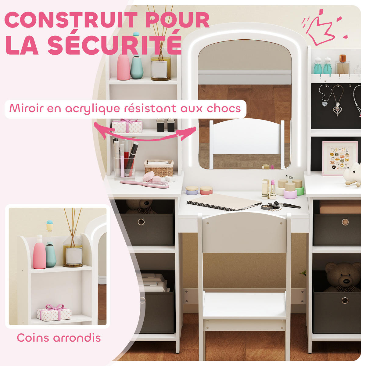 KINDERSCHMINKTISCH DE-18636 Weiß - Weiß, Holzwerkstoff (40/112/104cm) - ComfortXL