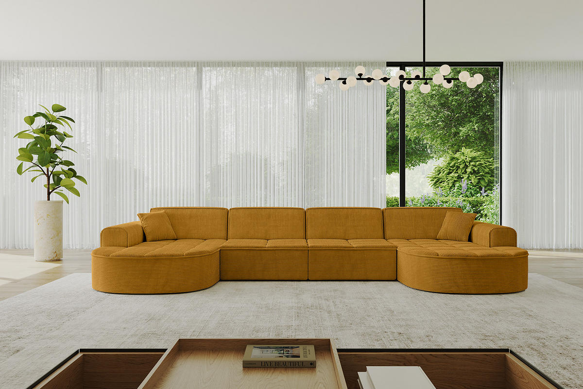 WOHNLANDSCHAFT TARO-U2 - 388x171x79,5 cm Senfgelb - Currygelb/Gelb, Holzwerkstoff/Textil (388/79.5/171cm) - ALTDECOR