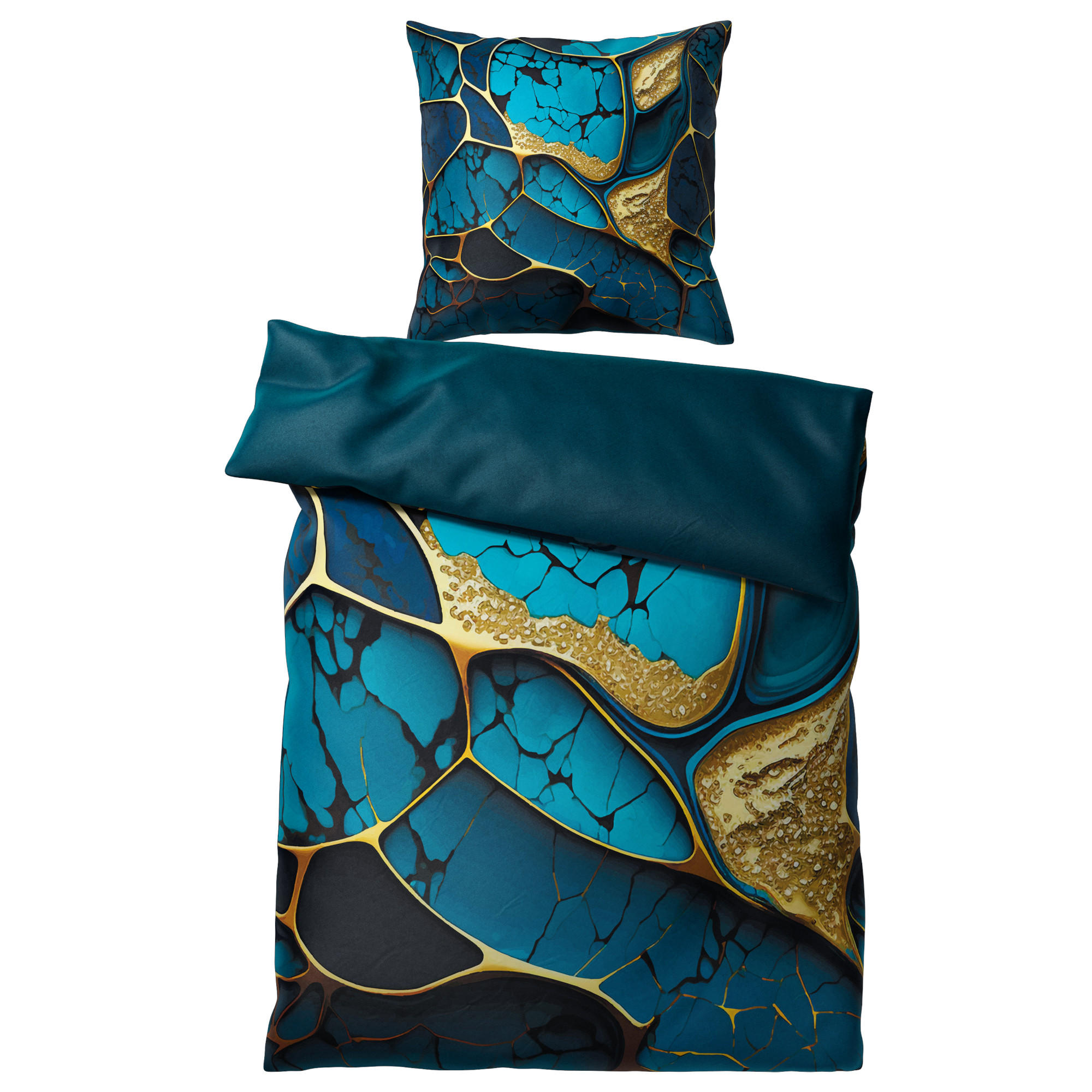 BETTWÄSCHE 2-teilig Marmor Cobalt - Blau, Naturmaterialien (135/200cm) - Sanilo