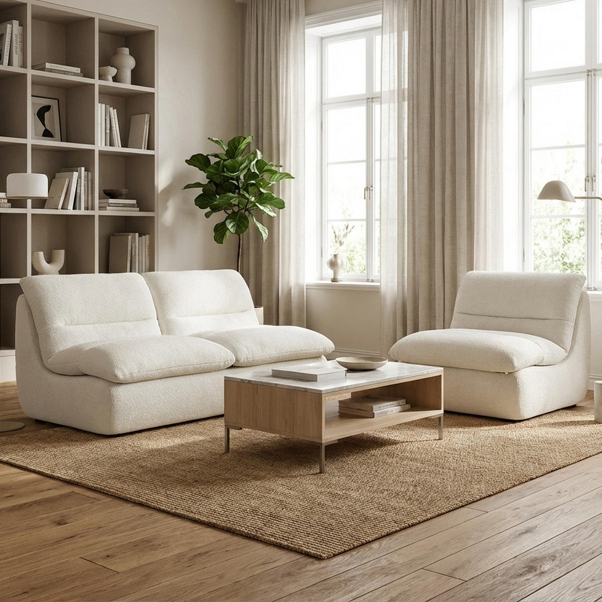 SITZGARNITUR Nuvia Sofa und Sessel Weiß und Weiß - Weiß, Textil (160/73/100cm) - COCO Living