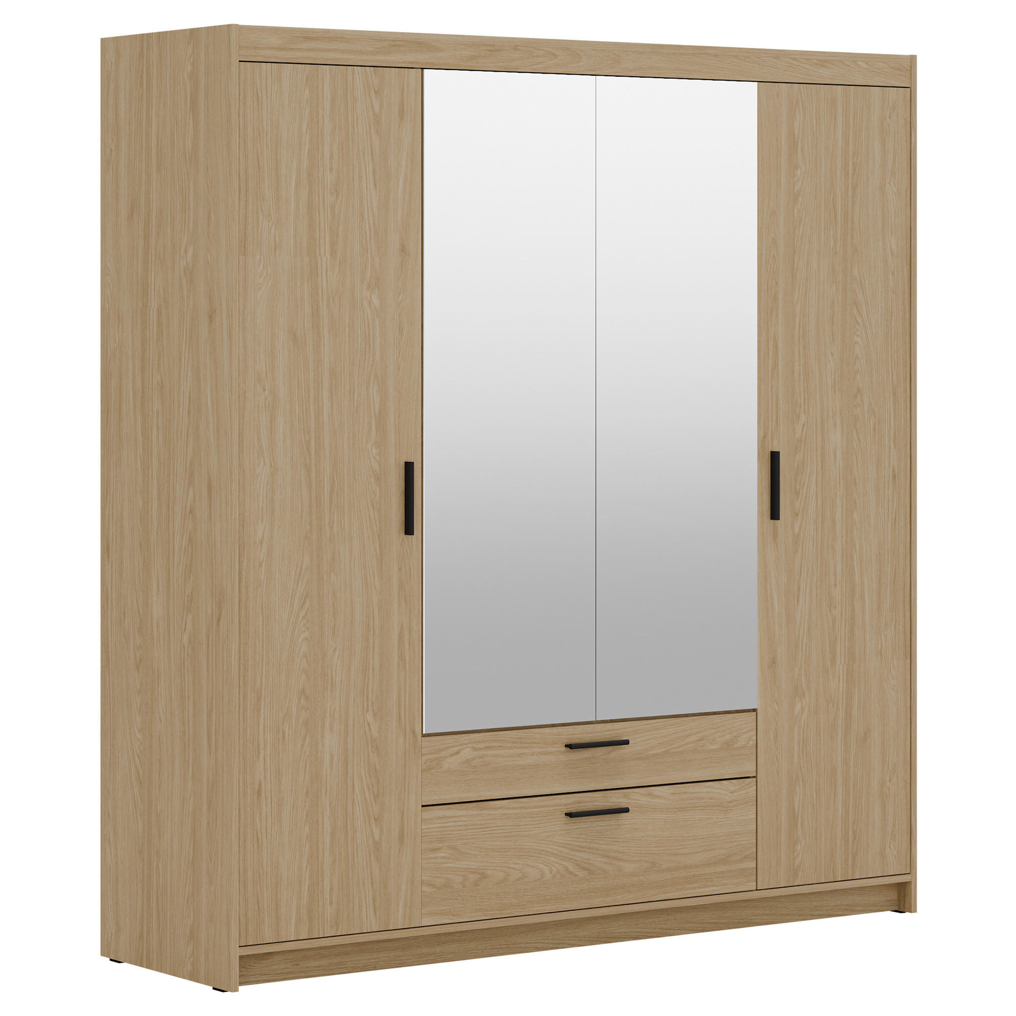 DREHTÜRENSCHRANK Elena mit 4 Türen, 2 Schubladen und Spiegel, 176 cm, Eiche Geölt - Eichefarben, Holzwerkstoff (176/190/53cm) - Beautysofa