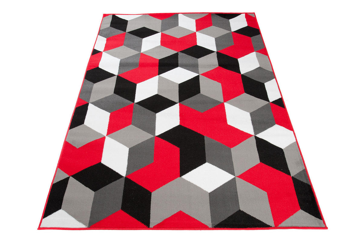 TEPPICH MAYA Rot Geometrisch Gitter Figuren 80/150 cm - Rot, Textil (80/150cm) - Tapiso