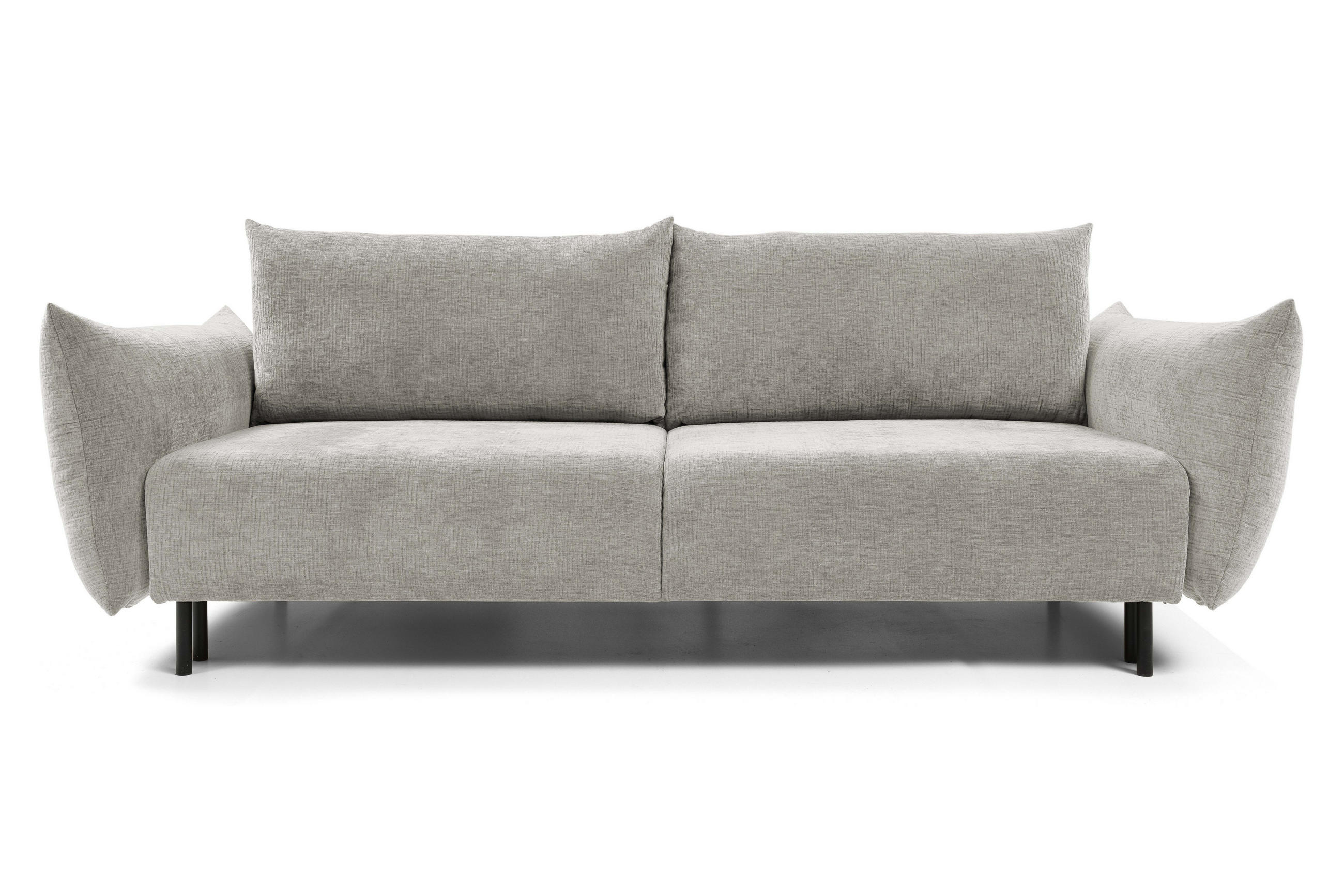 SOFA ADEL - Schlaffunktion Und Bettkasten, Wellenfederung, PUR-Schaum, Schwarze Metallfüße lose Rückenkissen, freistehend, 240x108x75 cm Silver - Silberfarben, Holz/Textil (240/75/108cm) - DomoHome