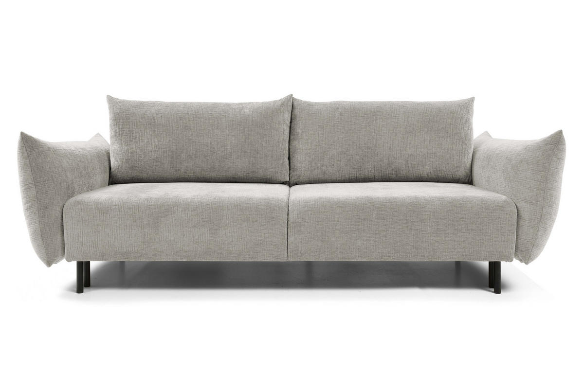 SOFA ADEL - Schlaffunktion Und Bettkasten, Wellenfederung, PUR-Schaum, Schwarze Metallfüße lose Rückenkissen, freistehend, 240x108x75 cm Silver - Silberfarben, Holz/Textil (240/75/108cm) - DomoHome