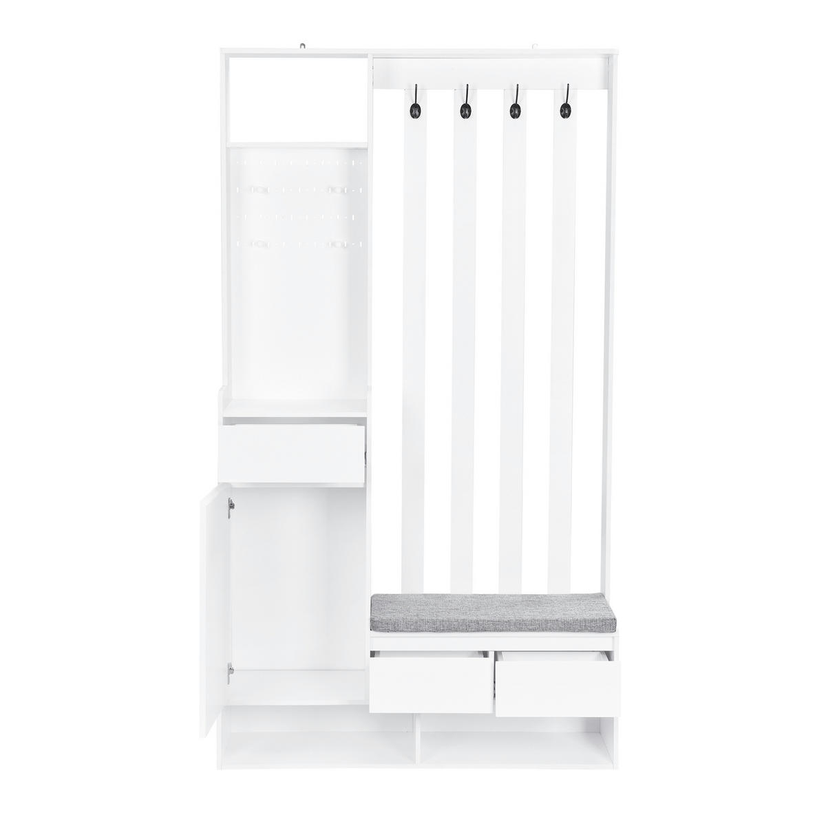 FLURGARDEROBE 35/100/180 cm mit Sitzbank, Stecktafel, Schublade und 4 Haken, Weiß - Weiß, Holzwerkstoff (100/180/35cm) - Redom