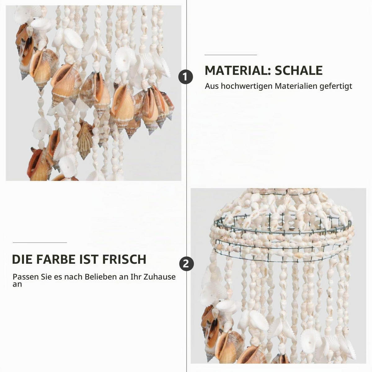 WINDSPIEL Muschel & Kokosnuss Schale Vintage Rustikal Weiß - Multicolor, Naturmaterialien (45/20/13cm)
