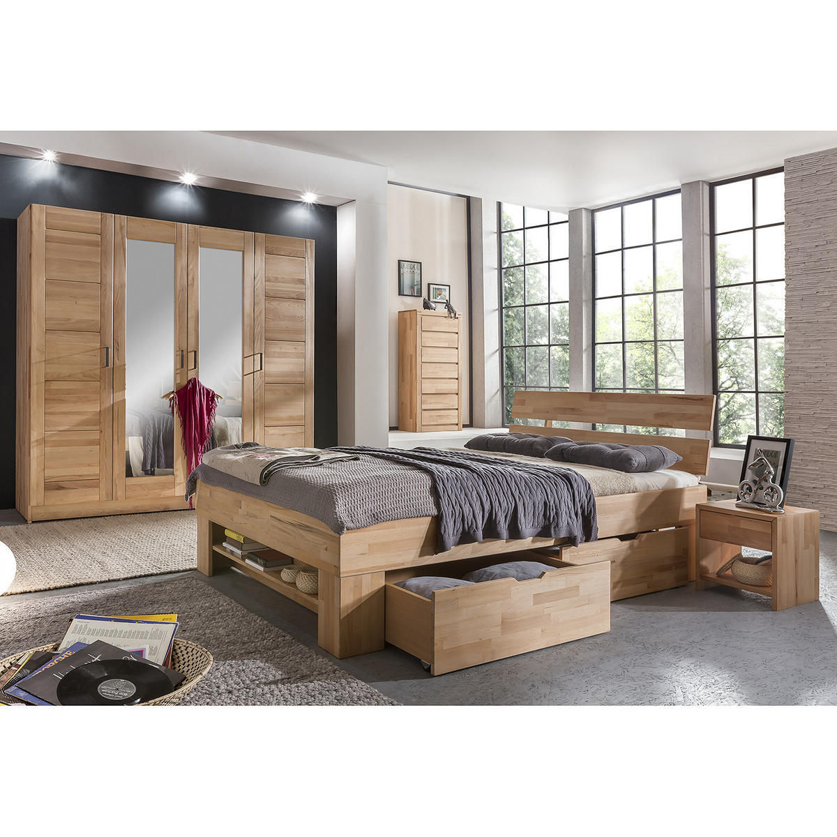 MASSIVHOLZBETT - Kernbuche massiv, geölt - Kernbuche, Holz (140/200cm) - home24