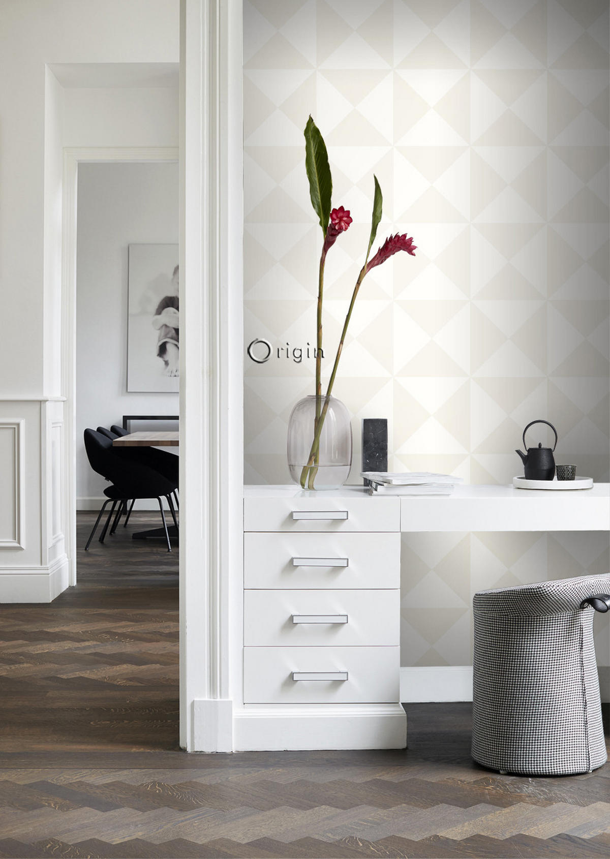 TAPETE grafische Form 53 cm x 10.05 m - Weiß, Papier (53/1000cm) - Origin Wallcoverings