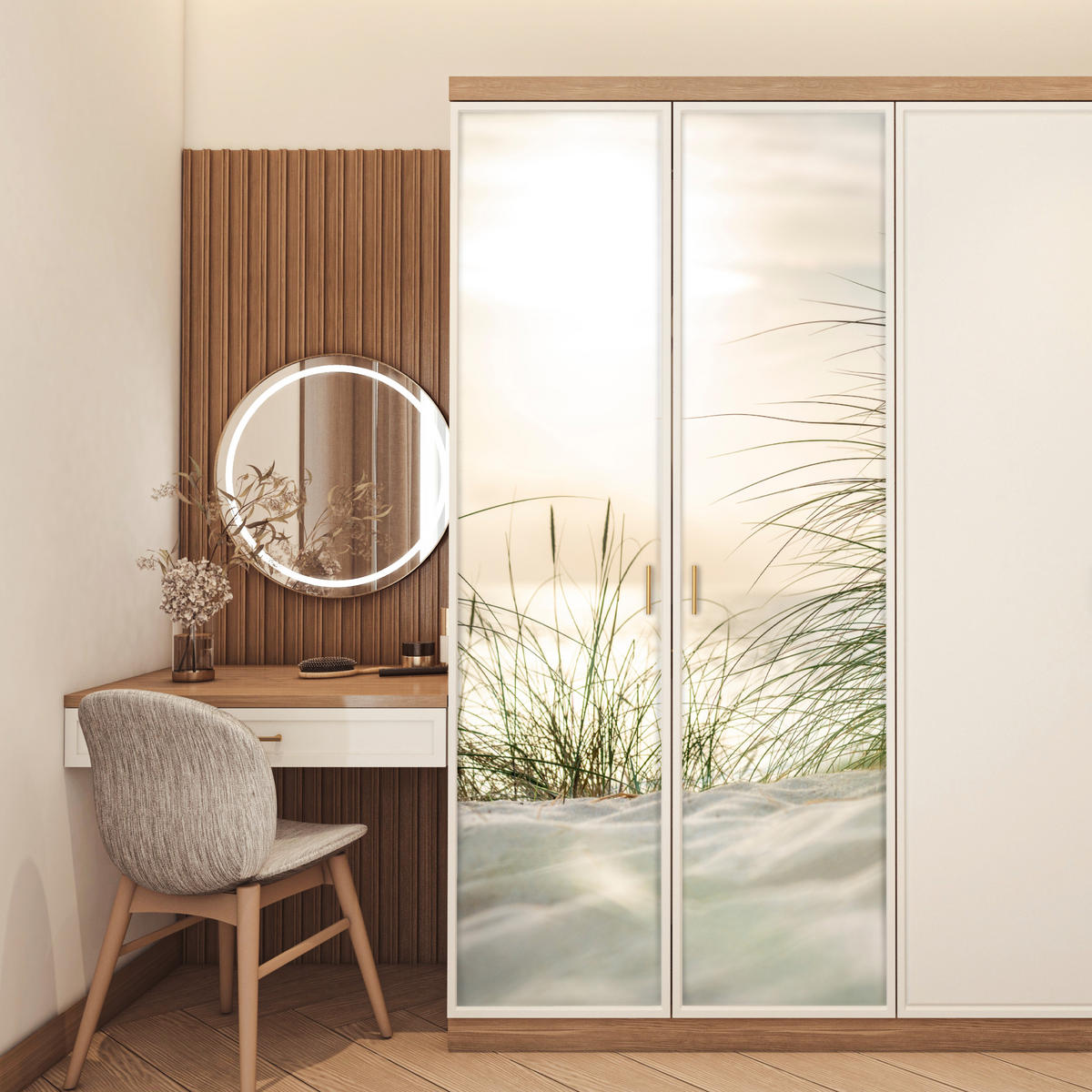 TÜRAUFKLEBER Selbstklebend - Dünen am Wattenmeer 95x215 cm - Türtapete - Sandfarben, Kunststoff (95/0.1cm) - MuchoWow