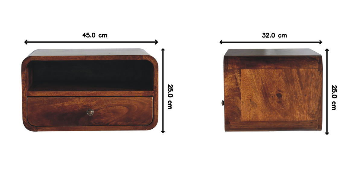 NACHTTISCH Levitate, Wandmontiert, 1 Schublade, 1Offenes Fach , Braun - Kastanienfarben/Messingfarben, Holz/Metall (45/25/32cm) - Artisan Furniture