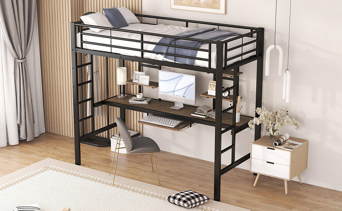 ETAGENBETT 140/200 cm Grau - Grau, Holzwerkstoff/Metall - Urban Meuble